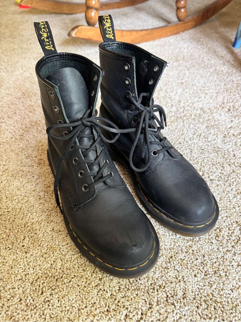 Doc Martens Style Black Leather Combat Boots